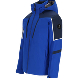 Obermeyer Foundation Insulated Jacket 2025 - A royal blue jacket with a navy shoulder panel and white trim, featuring a zippered front and hood.