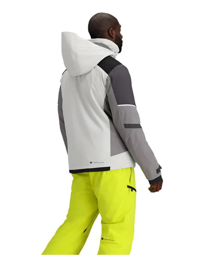 Obermeyer Foundation Insulated Jacket 2025 - A white jacket with a black stripe on the shoulder and gray accents.