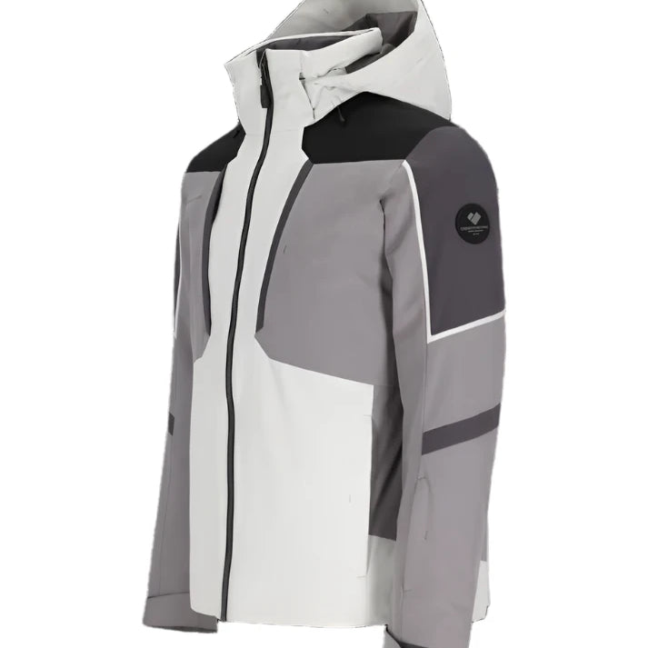 Obermeyer Foundation Insulated Jacket 2025 - A grey, black and white insulated jacket with a hood.