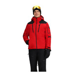 Obermeyer Foundation Insulated Jacket 2025 - A red jacket with black accents and a hood, featuring two zippered pockets on the front.