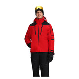 Obermeyer Foundation Insulated Jacket 2025 - A red jacket with black accents and a hood, featuring two zippered pockets on the front.