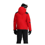 Obermeyer Foundation Insulated Jacket 2025 - A red jacket with black accents and a hood, featuring a zipper closure on the front.
