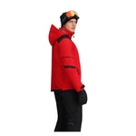 Obermeyer Foundation Insulated Jacket 2025 - A red jacket with black accents and a hood, featuring two zippered pockets on the front.