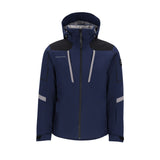 Obermeyer Foundation Insulated Jacket 2025 - A navy blue jacket with a black shoulder panel and gray accents, featuring reflective strips on the sleeves.