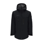 Obermeyer Cirque Jacket 2025 - A black jacket with a hood, featuring two zippered pockets on the chest and a zipper down the front.