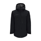 Obermeyer Cirque Jacket 2025 - A black jacket with a hood, featuring two zippered pockets on the chest and a zipper down the front.