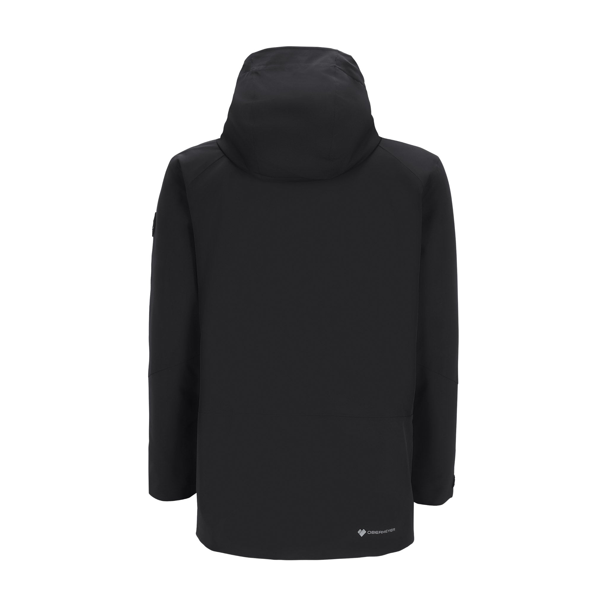 Obermeyer Cirque Jacket 2025 - A black jacket with a hood, featuring a zippered front and two side pockets.