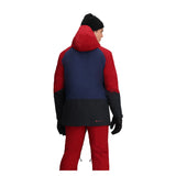 Obermeyer Cirque Jacket 2025 - A navy blue jacket with red and black accents, featuring a hood and zippered pockets.