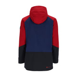 Obermeyer Cirque Jacket 2025 - A navy blue jacket with a red hood and black accents on the sleeves.