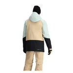 Obermeyer Cirque Jacket 2025 - A tan jacket with a hood and black accents on the sleeves, cuffs, and hem.