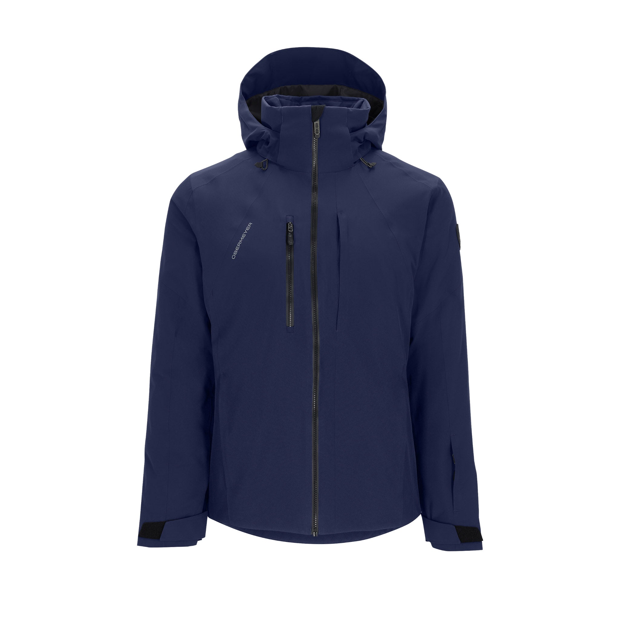 Obermeyer Kenai Insulated Jacket 2025 - A dark blue jacket with a hood, featuring two zippered pockets on the front and a black zipper down the center.