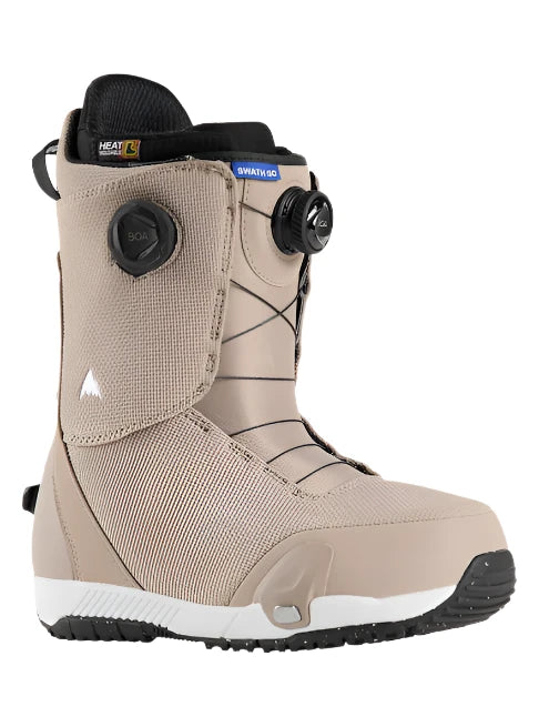 Burton Swath Step On Snowboard Boots 2025 - A pair of tan snowboard boots with black laces and a white logo on the side.