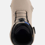 Burton Swath Step On Snowboard Boots 2025 - A pair of tan snowboard boots with black laces and a black strap on top.