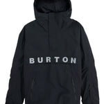 Burton Frostner 2L Anorak Jacket 2025 - A black jacket with a hood, featuring two zippered pockets on the front and a prominent "BURTON" logo across the chest in white.