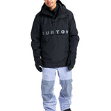 Burton Frostner 2L Anorak Jacket 2025 - A black jacket with a hood and zippered pockets, featuring the word "BURTON" in white across the chest.