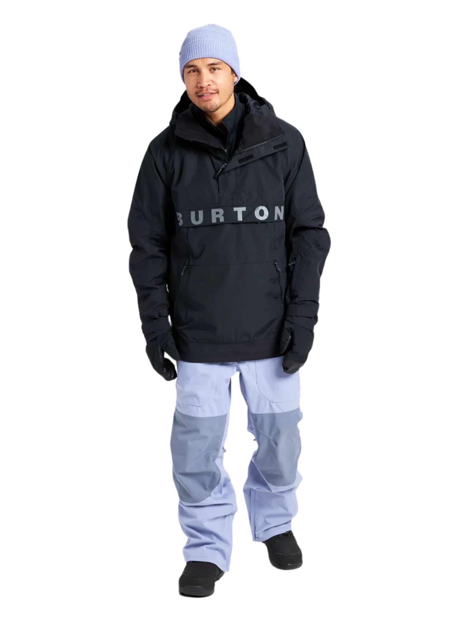 Burton Frostner 2L Anorak Jacket 2025 - A black jacket with a hood and zippered pockets, featuring the word "BURTON" in white across the chest.