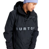 Burton Frostner 2L Anorak Jacket 2025 - A black jacket with a hood and zippered pockets, featuring the word "BURTON" in white across the chest.