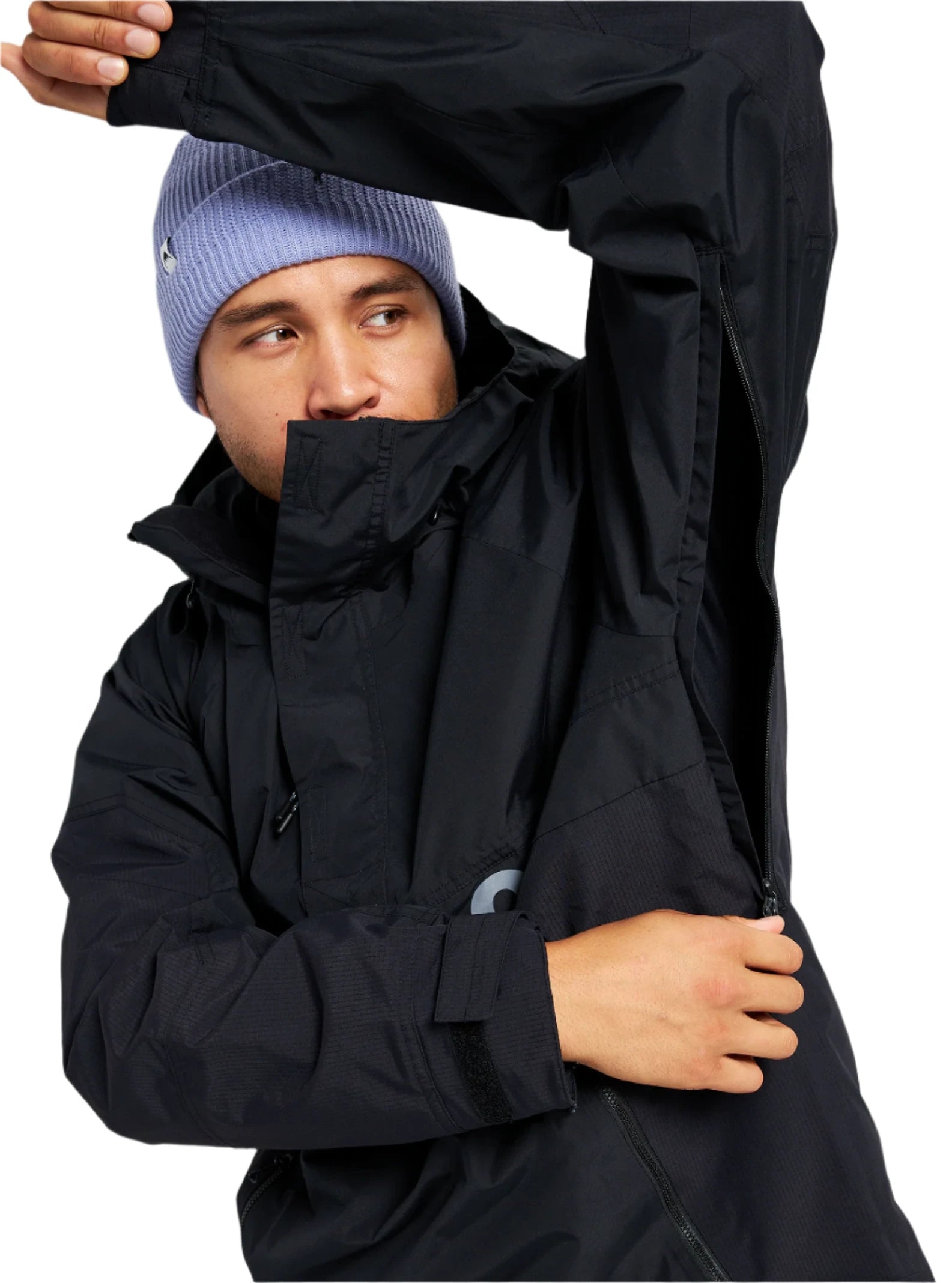Burton Frostner 2L Anorak Jacket 2025 - A black jacket with a hood and zippered pockets, featuring a reflective logo on the left chest.