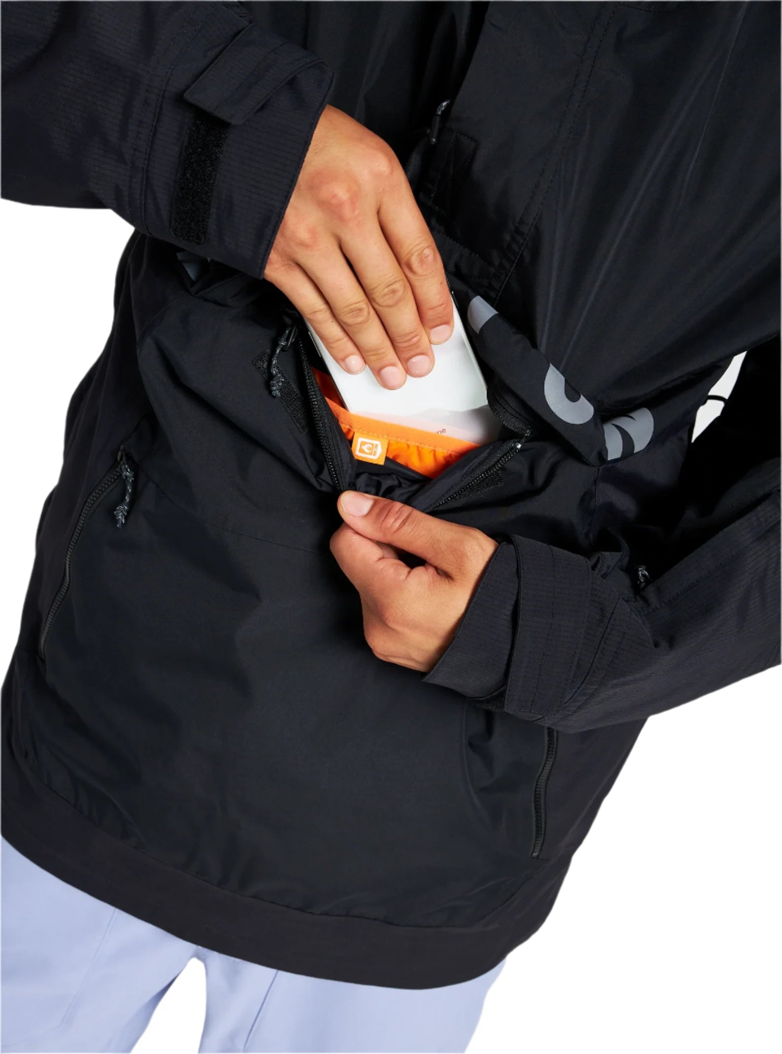 Burton Frostner 2L Anorak Jacket 2025 - A black jacket with a white logo on the left chest and a zipper closure.