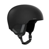 Anon Junior's Rime 3 Helmet - Matte black helmet with a white Anon logo on the front and a chin strap.