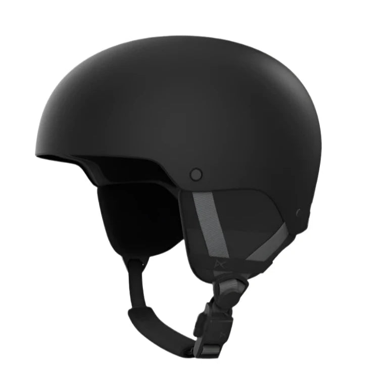 Anon Junior's Rime 3 Helmet - Matte black helmet with a white logo on the front and a chin strap.