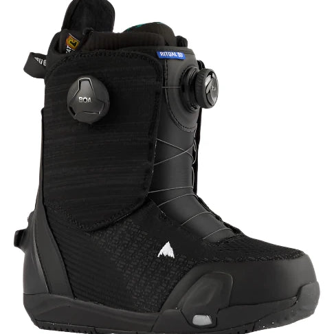 Burton Women's Ritual Step On Snowboard Boots 2025 - Black snowboard boots with a white logo on the side.
