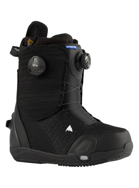 Burton Women's Ritual Step On Snowboard Boots 2025 - Black snowboard boots with a white logo on the side.