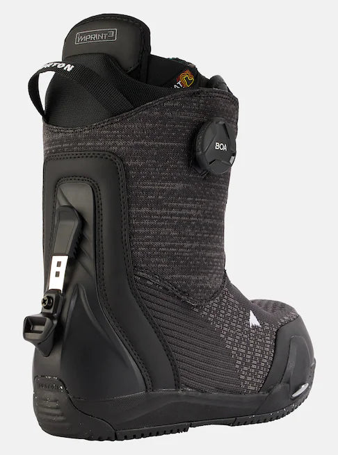 Burton Women's Ritual Step On Snowboard Boots 2025 - Black snowboard boots with a textured pattern on the upper material and white lettering on the heel.