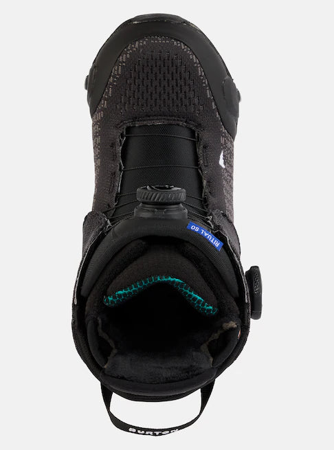 Burton Women's Ritual Step On Snowboard Boots 2025 - Black snowboard boots with a textured pattern on the upper and teal stitching on the tongue.
