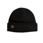 Coal Harbor Rib Knit Beanie 2025 - A black beanie with a brown leather patch on the front featuring the word "COAL" in block letters.