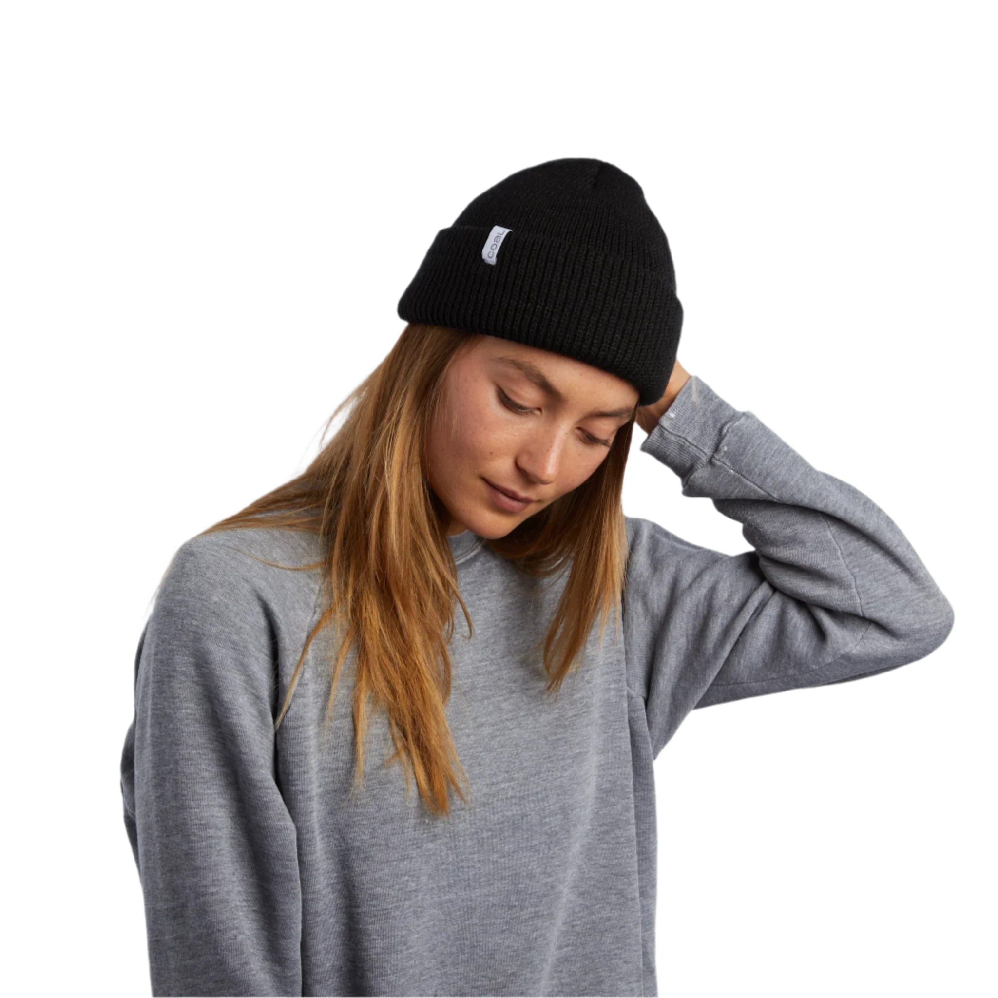 Coal Frena Low Profile Beanie - A black beanie with a white tag on the front.