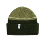 Coal Frena Low Profile Beanie 2025 - A green beanie with a white stripe near the top.