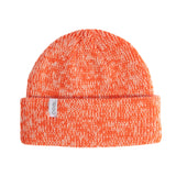 Orange knit beanie with a Coal brand logo on a white background