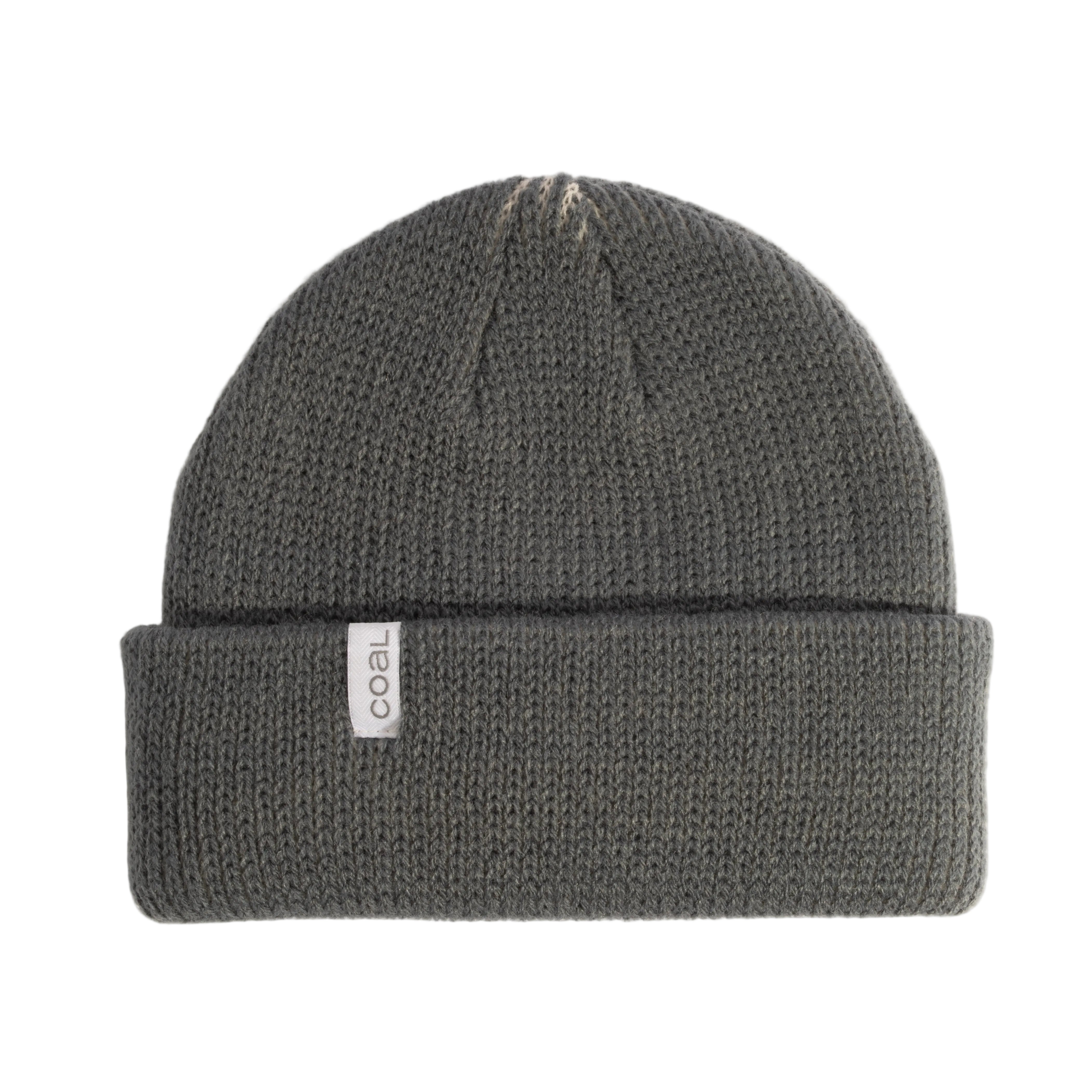 Gray knit beanie with a Coal brand label on a light background