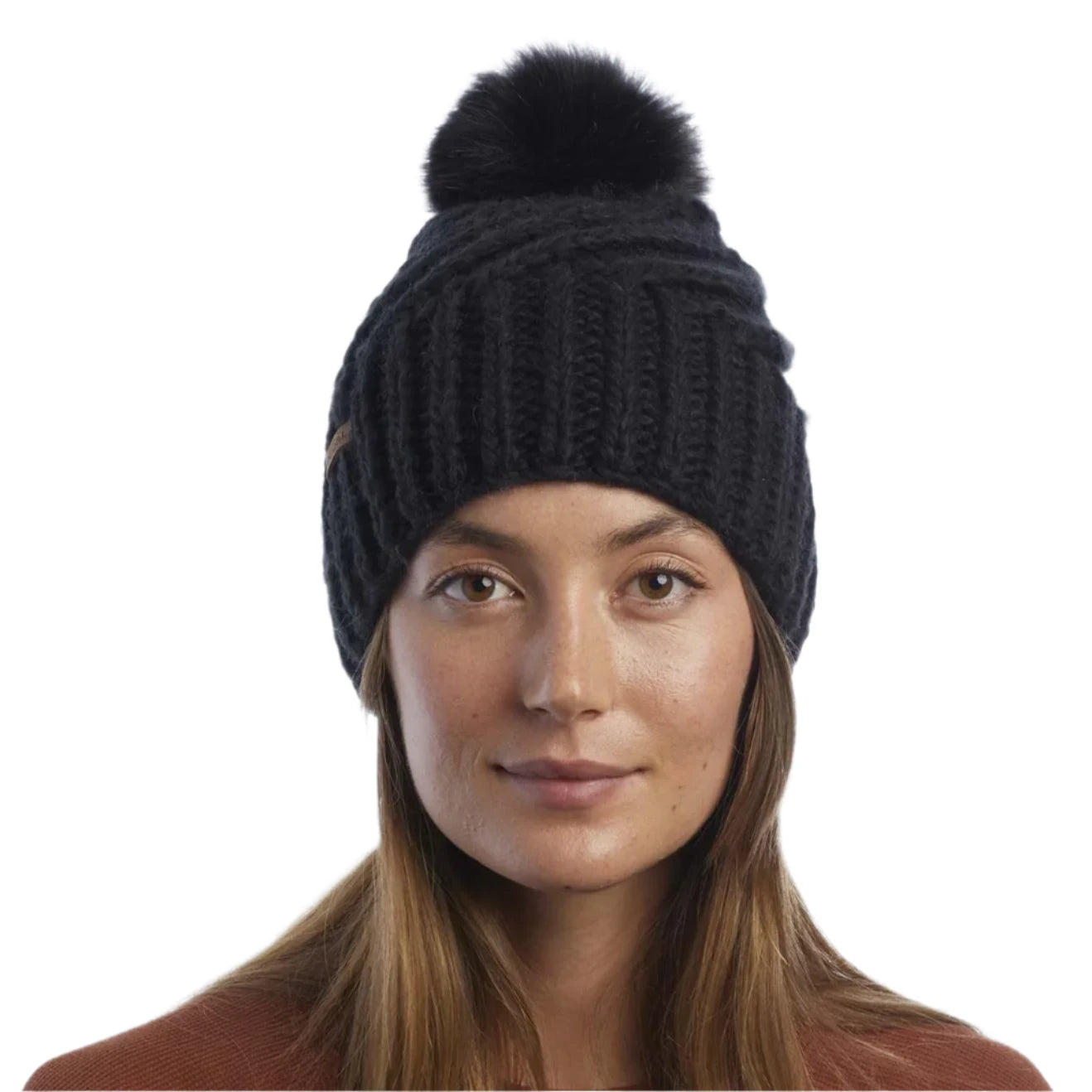 Coal Women's Maizy Tall Pom Beanie - Black beanie with a tall, dark-colored pom-pom on top.