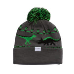 Coal Junior's Toy Bin Pom Beanie 2025 - A gray beanie with a green pom-pom on top and a repeating pattern of black and green toy bins.