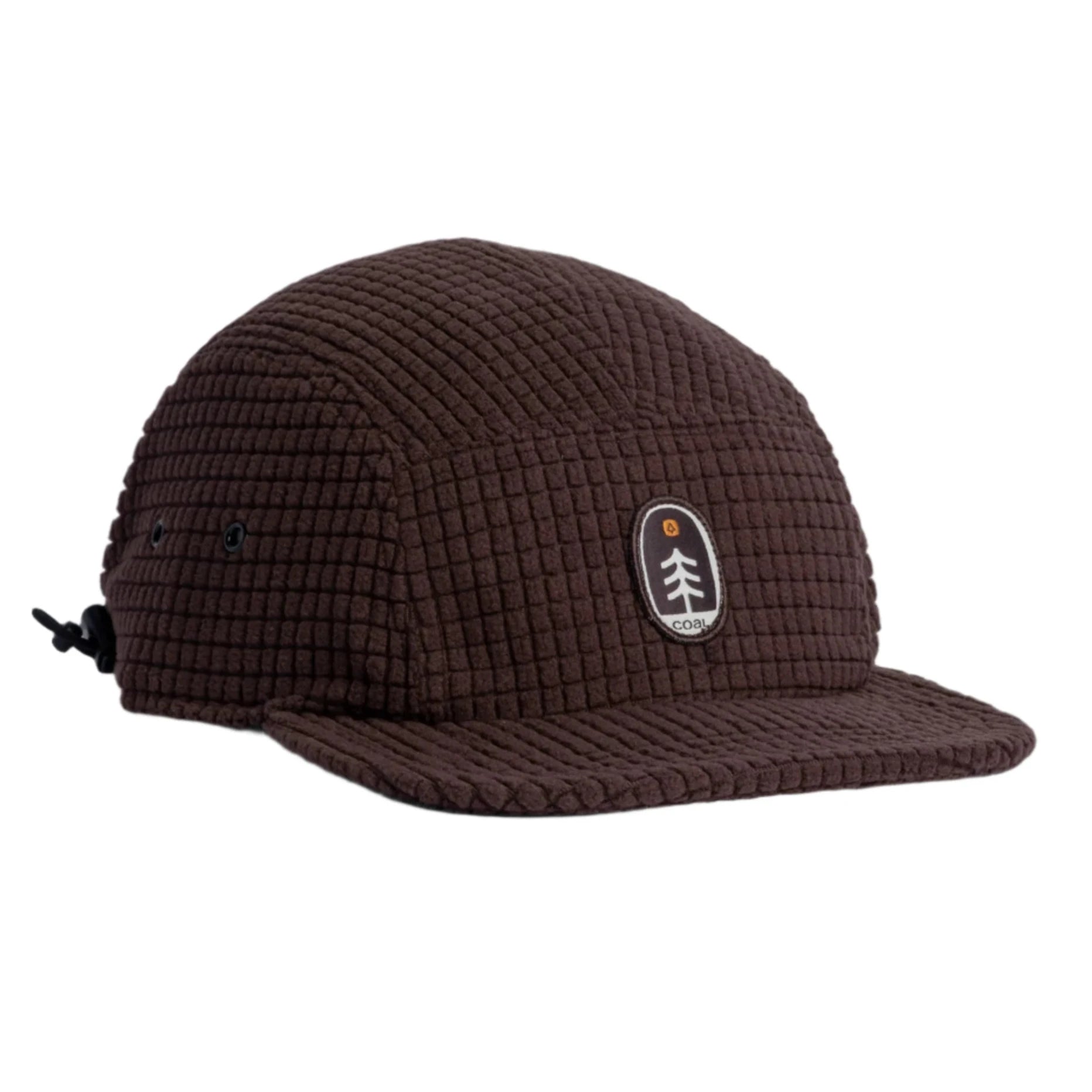 Coal Canyon 5 Panel Cap 2025 - A brown corduroy cap with a white tree logo on the front.
