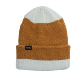 Coal The Solstice Beanie 2025 - A tan beanie with a white stripe at the top and bottom.