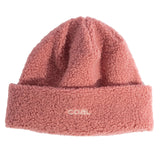 Pink fleece beanie with 'COAL' branding on a white background