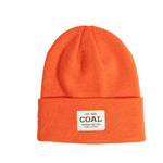 Orange beanie with a Coal label on a white background