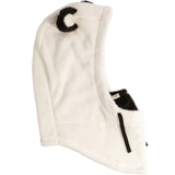 White fleece hood with black ears on a white background