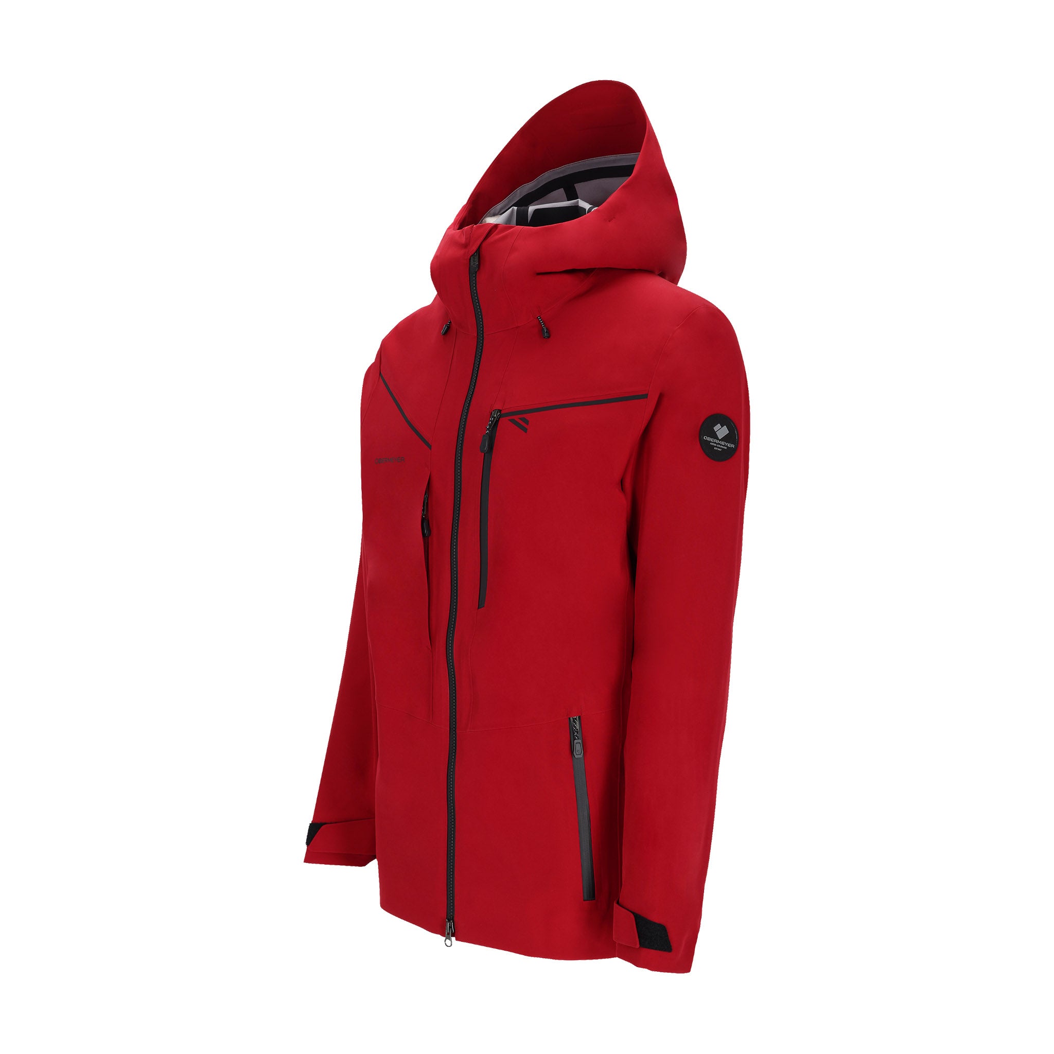 Obermeyer Foraker Shell Jacket 2025 - A red jacket with a black zipper and two zippered pockets on the front.
