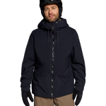 Obermeyer Tagert shell jacket in black, front-zip with drawstring hood and chest pockets.