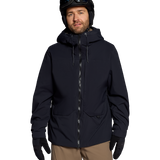Obermeyer Tagert shell jacket in black, front-zip with drawstring hood and chest pockets.