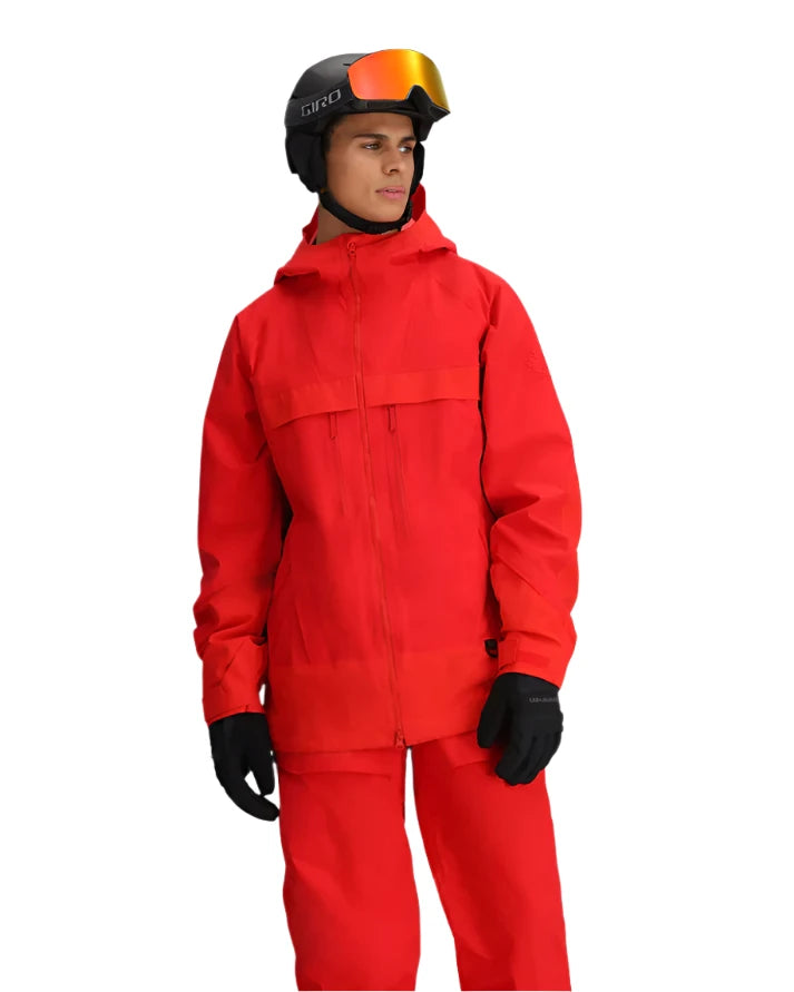 Obermeyer Steibis Jacket 2025 - A red ski jacket with a hood and two zippered chest pockets.