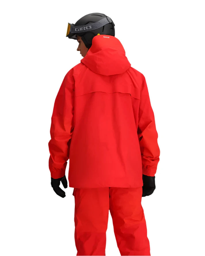Obermeyer Steibis Jacket 2025 - A red ski jacket with a hood and two zippered pockets on the front.