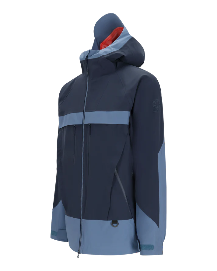 Obermeyer Steibis Jacket 2025 - A navy blue jacket with a light blue stripe across the chest and a hood.