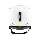 Anon Rodan MIPS Helmet 2025 - White helmet with black accents, featuring a prominent yellow MIPS sticker on the front and a sleek black visor.