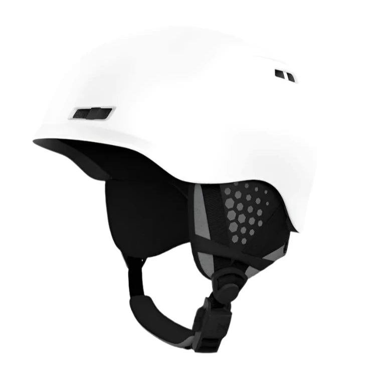 Anon Rodan MIPS Helmet 2025 - White helmet with black visor and straps, featuring a distinctive black logo on top.