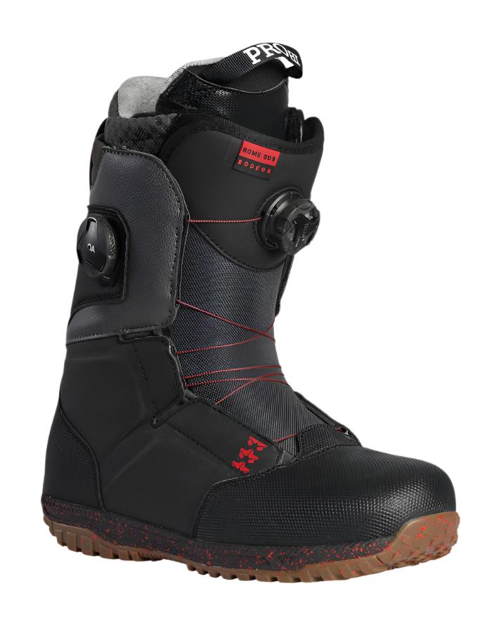 BODEGA BOA W BOOT 2022 - Black snowboard boots with red accents and a black BOA dial on the side.